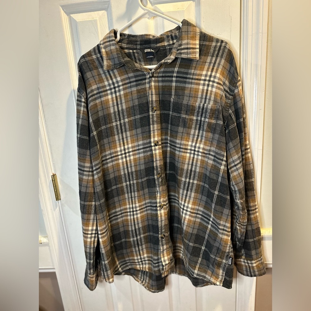 Eddie Bauer Men’s Brown Gray Plaid Flannel Button Down‎ XXL Long Sleeve Shirt